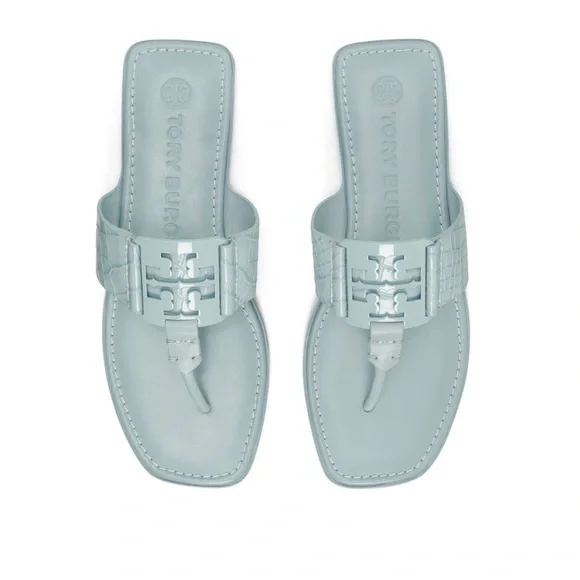 Tory Burch Pale Blue Croc-Textured Thong Sandals - Picture 3 of 4